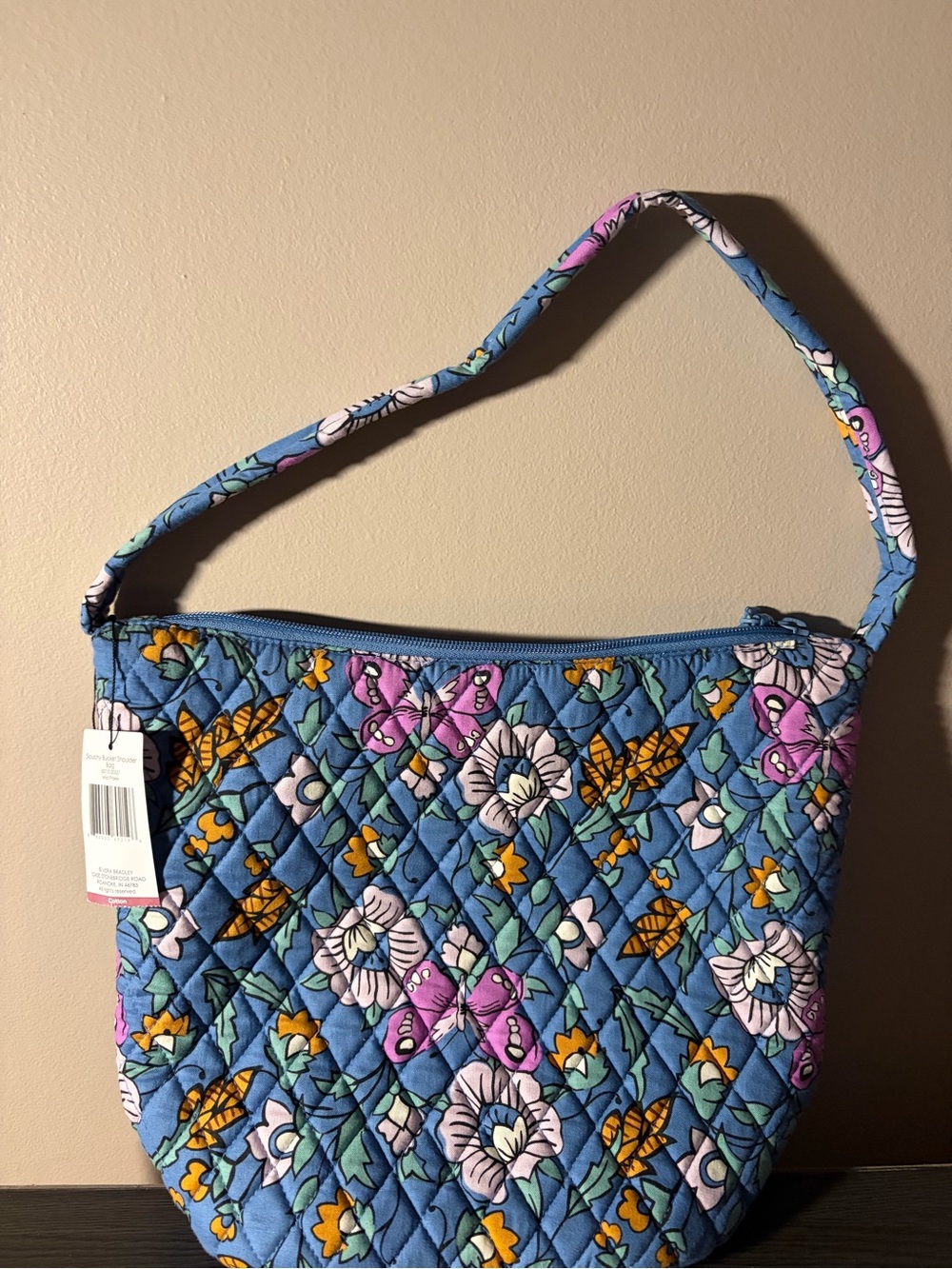 Vera Bradley Blue Floral Butterfly Quilted Shoulder Bag NWT